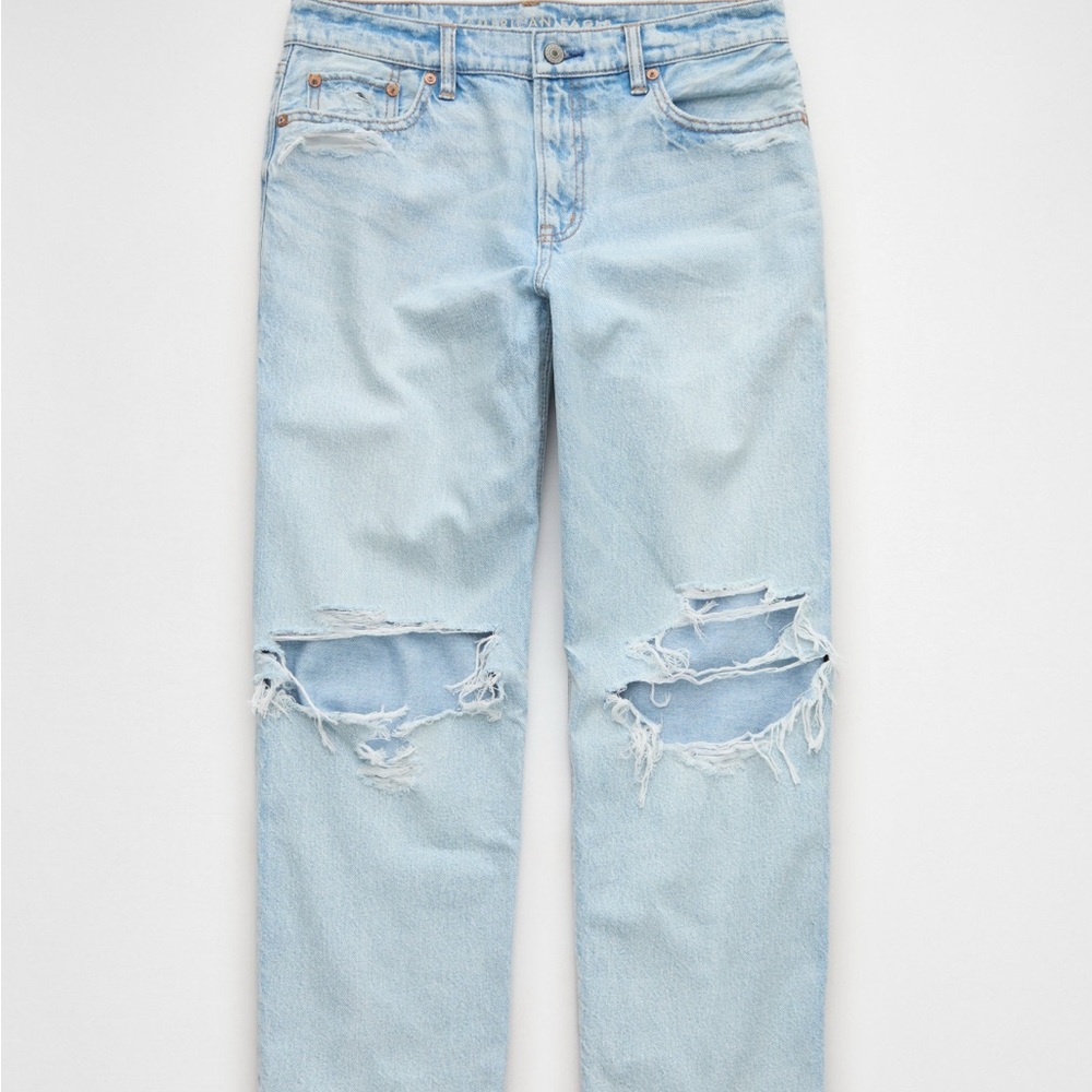 American Eagle Outfitters Light Blue Distressed Wide Leg Jeans